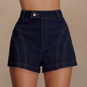 Meshki Meadow Dark Blue High-Waisted Shorts